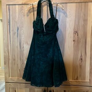 Vintage Hunter Green burnout Rose Marilyn Monroe style, formal dress.